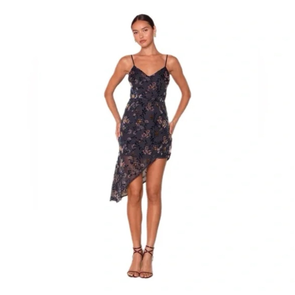 Lulus Navy Floral Asymmetrical Dress
